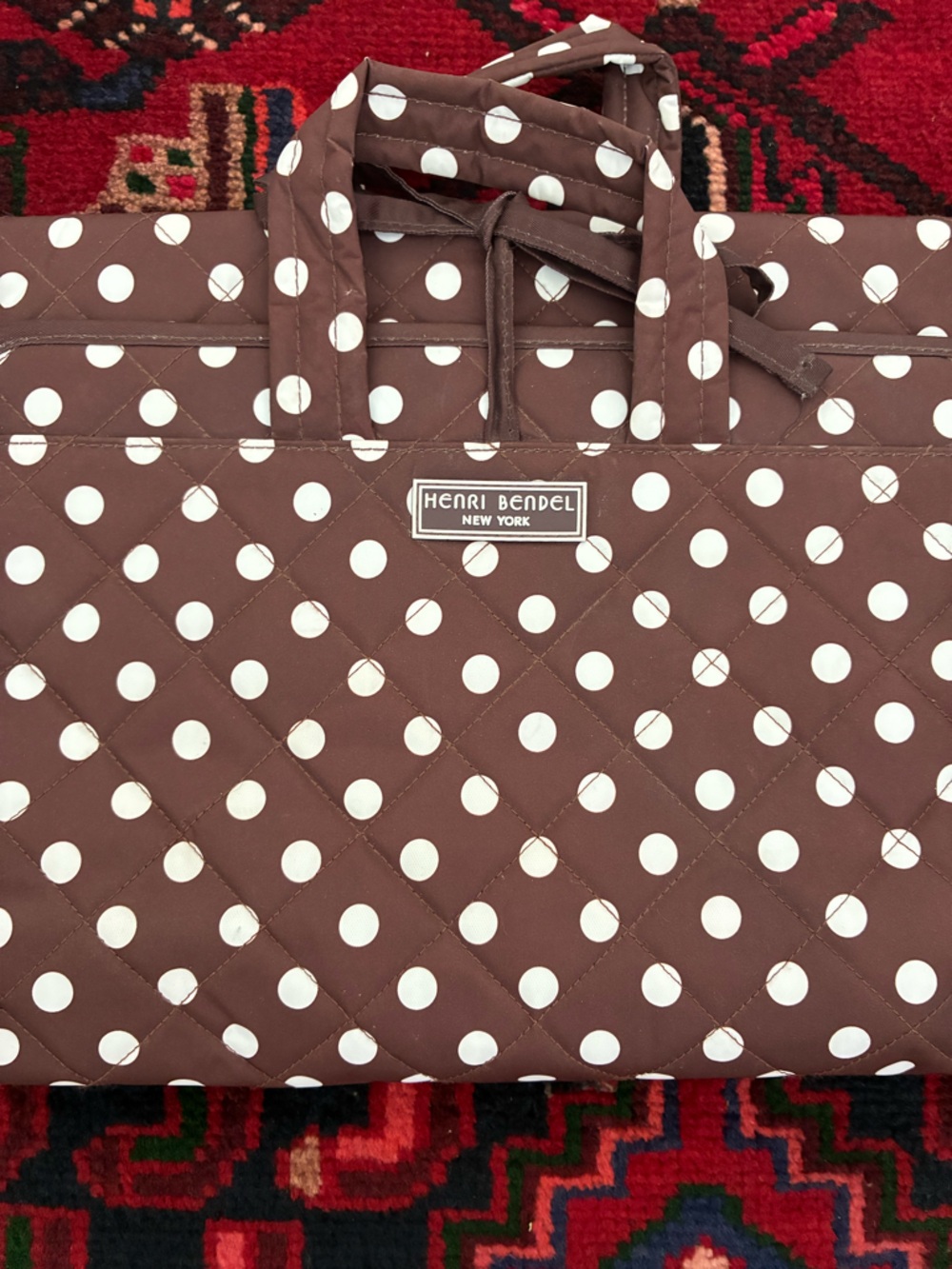 Henri Bendel Brown and White Polka Dots Travel Makeup Bag